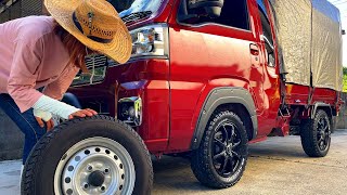 【軽トラ】純正12から14インチのマッドタイヤにカスタムする【145/80R12→165/65R14】軽トラ荷台に泊まる