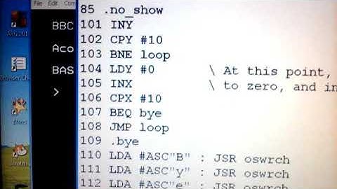 BBC Micro  Assembly program displaying 3X Table.