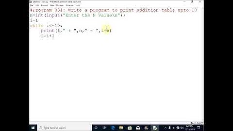Write a program to print addition table up to 10 rows