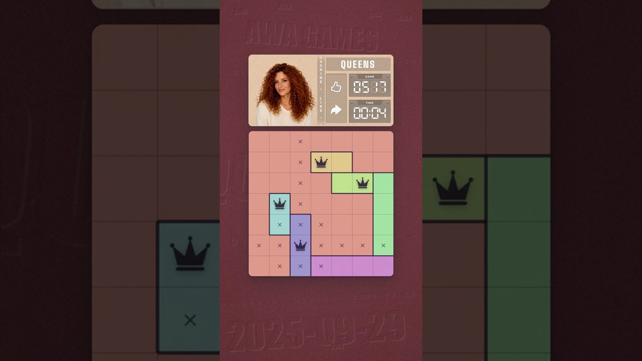 LinkedIn Queens #517 solved board for September 29, 2025, 7x7 grid