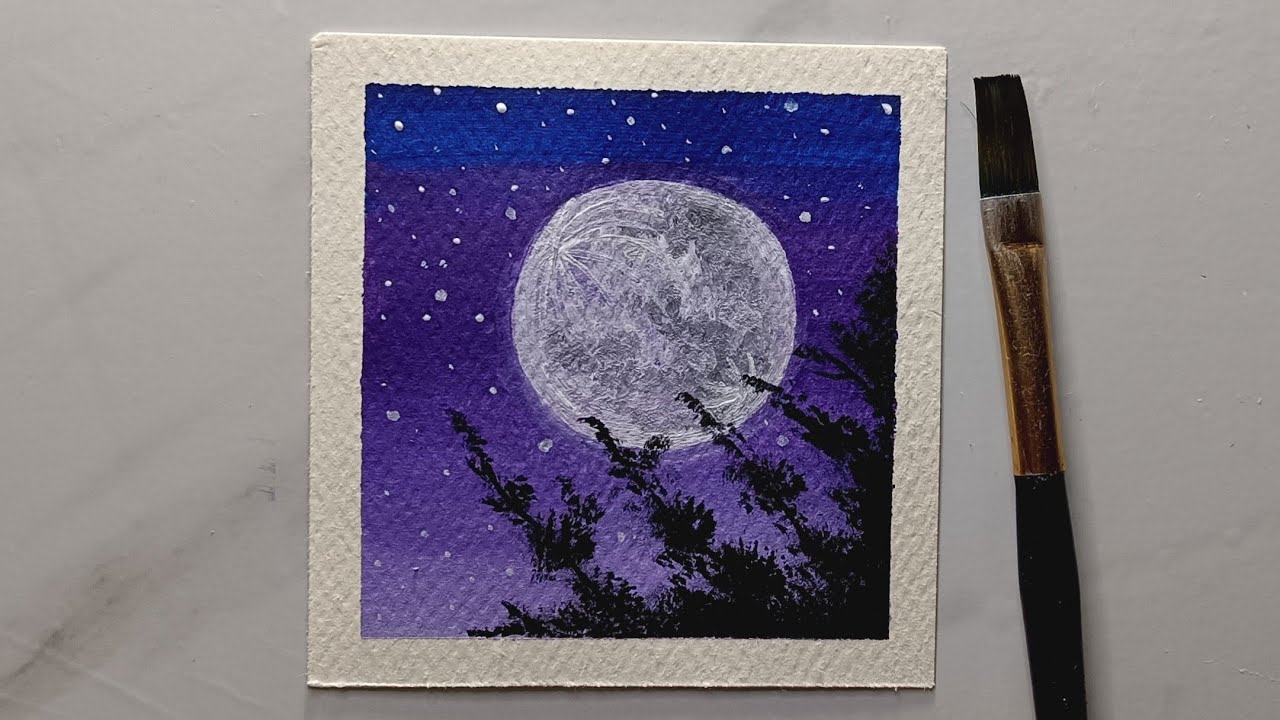 How to Paint Moon & Night Sky | Easy Acrylic Painting for Beginners | Simple & Beautiful Moon Art