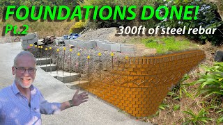 How to build a RETAINING WALL  pt2  rebar & concrete footings