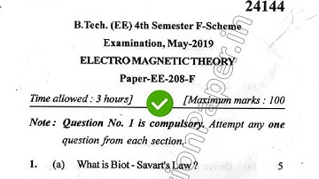 2019 Mdu BTech EE 4th Sem Electro Megnatic Theory Question Paper