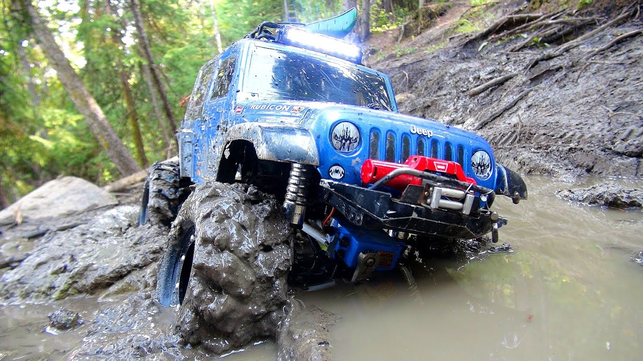 Rc Adventures Stuck In Mud Swamp Bogging In A 4x4 Jeep Wrangler Rubicon Radio Controlled Truck Youtube