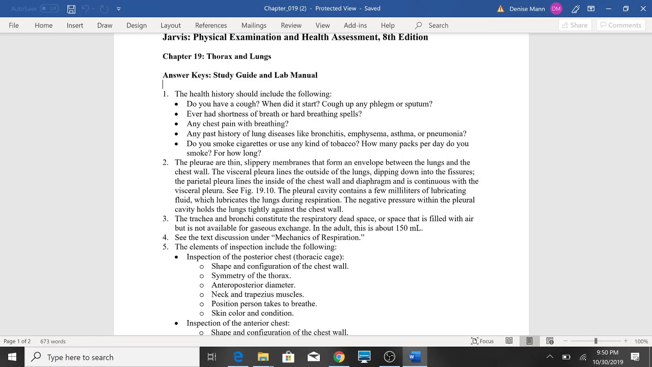 Health Assessment Ch19 Thorax and Lungs Workbook FULL Review - YouTube