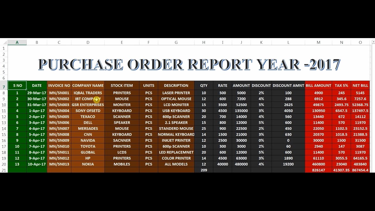 How To Make Purchase Order Sheet In Excel 42 Youtube