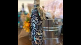 Altered Mixed Media Bottle using Pentart Waxes and Stamperia Texture Moulds