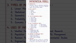 Mathematical Models | Homework Help | Mathematics Project