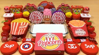 Series Red Pop Corn Slime Mixing Random Things Into Glossy Slime Satisfying Slime Video