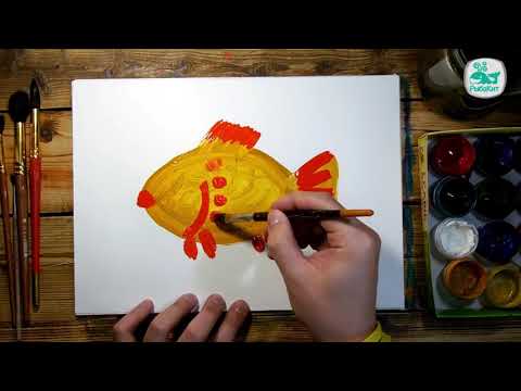 Как нарисовать Золотую Рыбку   Простые рисунки красками   Урок рисования для детей