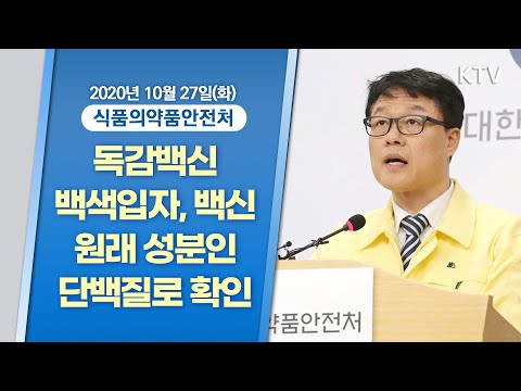<strong>독감백신</strong> 백색입자, 백신 원래 성분인 단백질로 확인ㅣ코로나19 치료제·백신 임상시험 진행 현황 식품의약품안전처 브리핑 (20.10.27.)