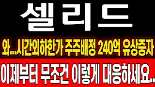 [셀리드 주가전망] 긴급영상 240억 주주배정 유상증자 핵심정리.. 역대급 작전일까 최대한 이렇게 대응하세요 본주+신주 중요일정 총정리 #셀리드