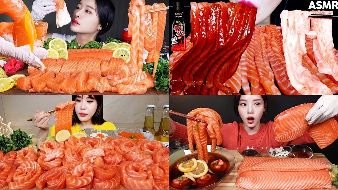 Salmon Asmr Mukbang| Sushi Salmon Salmon Noodles Sashimi | Big Bites Mukbang Compilation