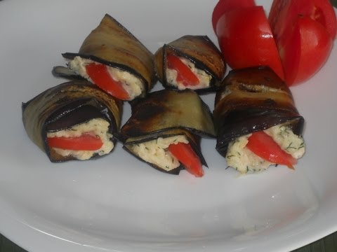 Рулеты из баклажанов с сыром и помидором. Рецепт