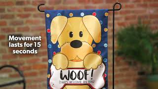 "Woof" Dog Kicking Garden Flag (169432MBL)