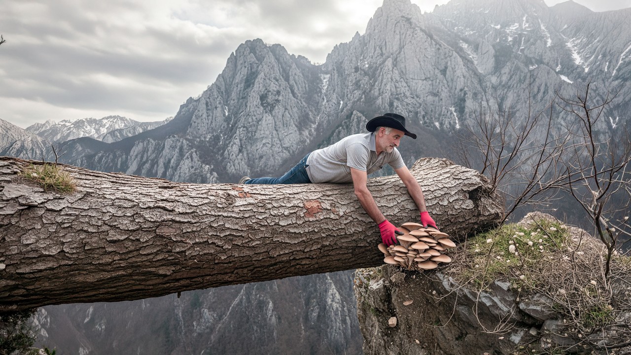 9 часов ходьбы по скользкой скале под углом 45°, чтобы найти вешенку весом 3 кг ⚠️