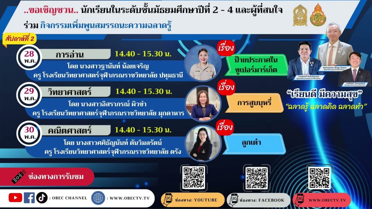 สัปดาห์ ที่ 2 กิจกรรมเพิ่มพูนสมรรถนะความฉลาดรู้ สำหรับนักเรียนชั้น ม.2-ม.4