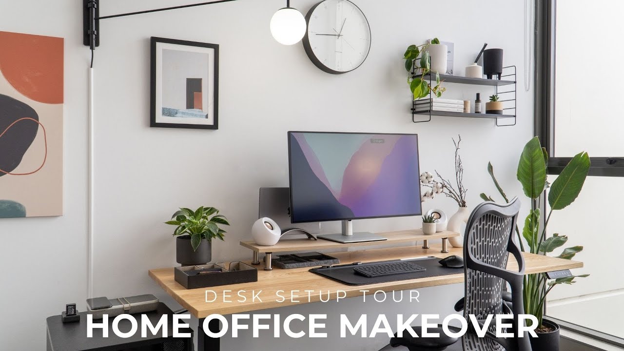 New Update Hybrid Work From Home Office + Desk Setup Makeover (DIY Monitor Stand + Desky Sit Stand Desk)