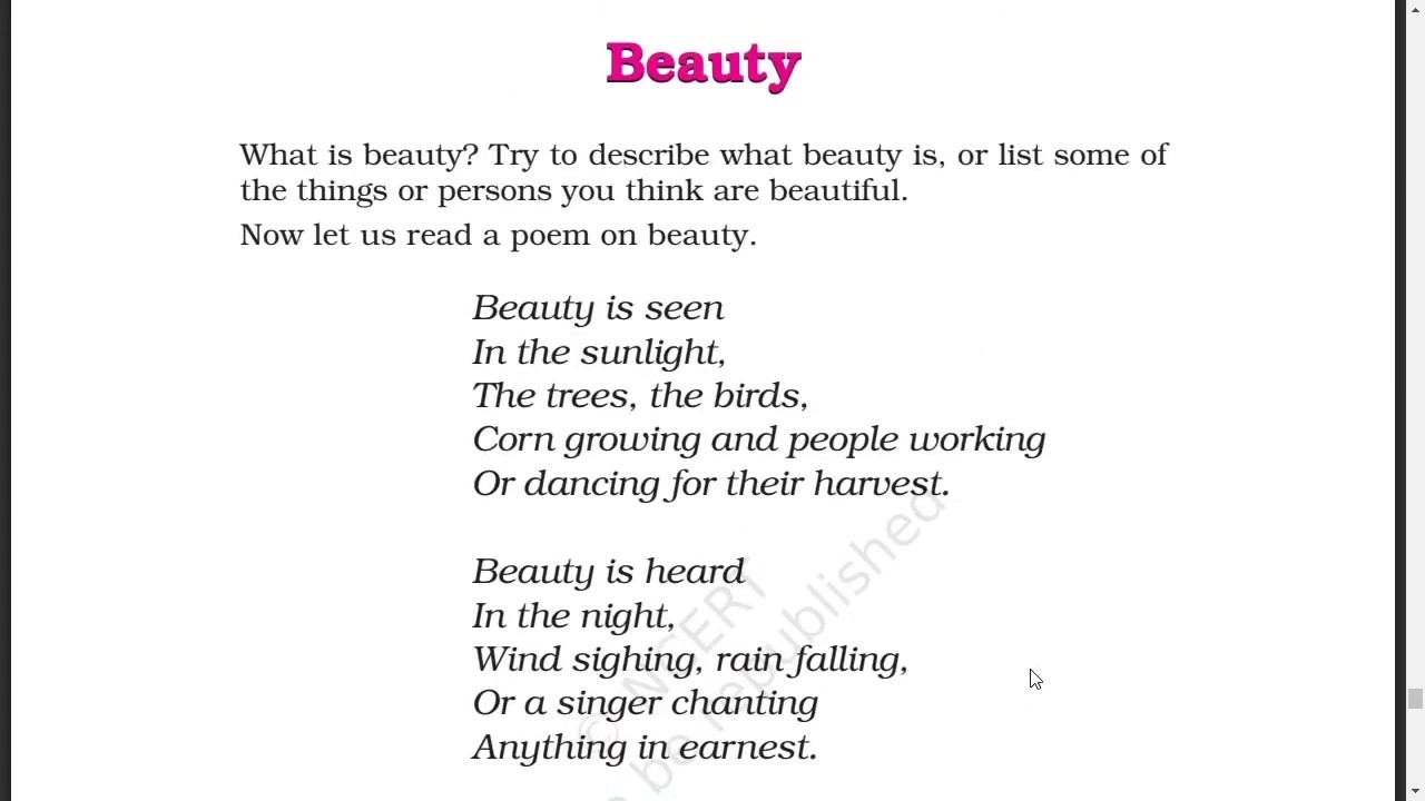Unit 4 - Beauty Class 6 English (Honeysuckle) - YouTube