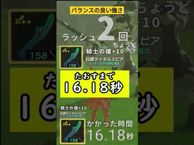 【+10きしのやり】パターン化され狩られ過ぎカモ化した白銀ライネルを倒す時間とラッシュ数とフレーム数を測ったらライネルがただのウマに見えた○○秒！ #ゼルダの伝説ティアーズオブザキングダム #ショート