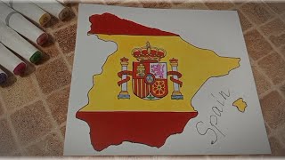 SPAINISH 🇪🇦 Flag Drawing and make puzzle. Europe map episode 2. #spainishflag #flagdrawing