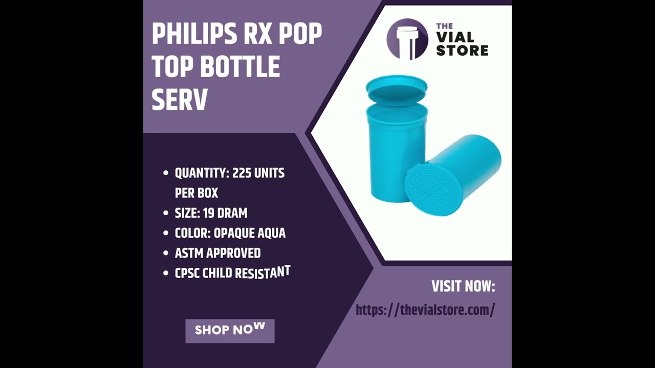 Philips Rx Pop Top Bottle - Aqua - 30 dram - 150 Units