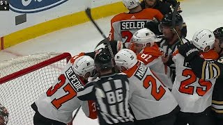 Boston Bruins vs Philadelphia Flyers Scrum