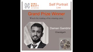 Daman Gambhir creating his Award Winning Entry for Self Portrait Live for Hina Bhatt Art Foundation