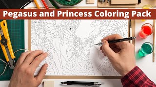 Pegasus And Princess Coloring Pack For Creating Coloring Books