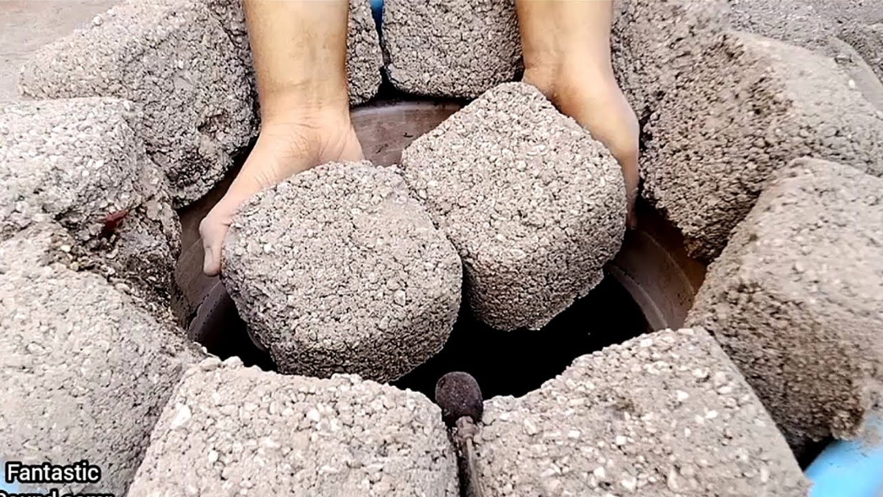 Earthly crunchy Soft Sand Cement stone block crumble dry on floor and water 💦💦💦 paste play Asmr 