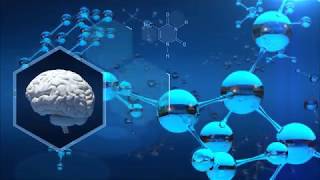 Floating glass molecular structure with animated chemical formulas
