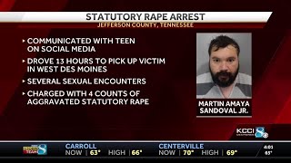 Man charged with statutory rape after missing West Des Moines teen was found in Tennessee
