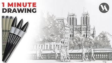 Notre Dame Cathedral Paris Freehand Architecture Drawing Speedpainting Timelapse Video ★ 4K ★