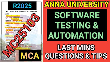 MC25103| Software Testing & Automation Questions ‼️ Regulation 2025 MCA Questions | Anna University