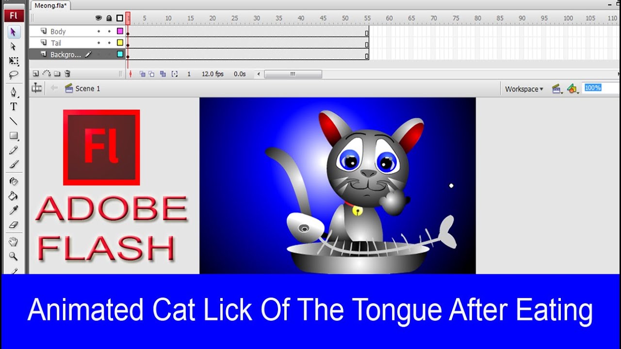 Animated Cat Lick Of The Tongue After Eating In Adobe Flash 
