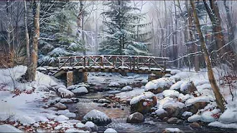 Tranquil Winter TV Screensaver - Peaceful Snowy Bridge Over a Stream Tv Art