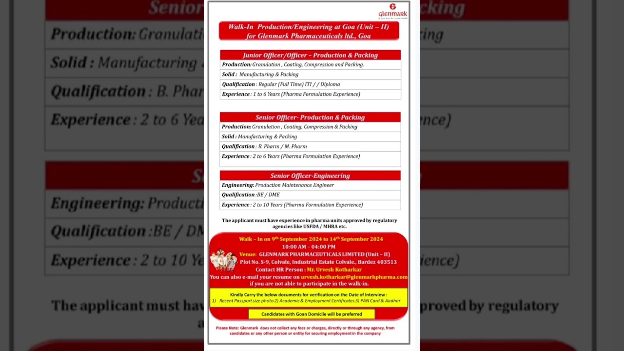 Pharma job for freshers