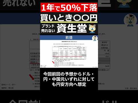 【資生堂(4911)】1年で株価50%下落。買いときは〇〇円。業績・決算・チャートを分析 #shorts
