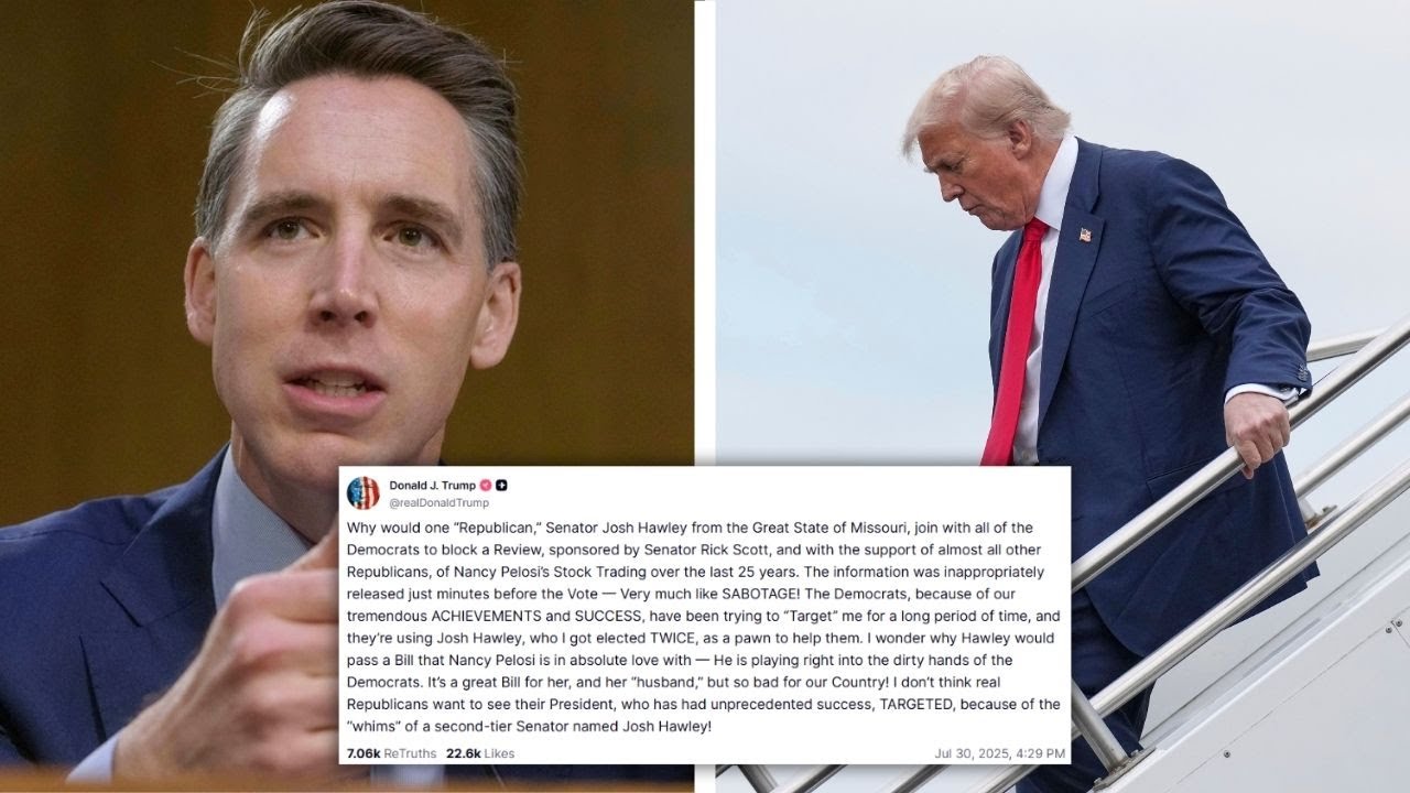 President Trump blasts Sen. Josh Hawley on congressional stock trading regulation bill