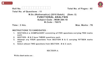 MSC 3RD SEM MATHS FUNCTIONAL ANALYSIS JAN 2021 | PTU
