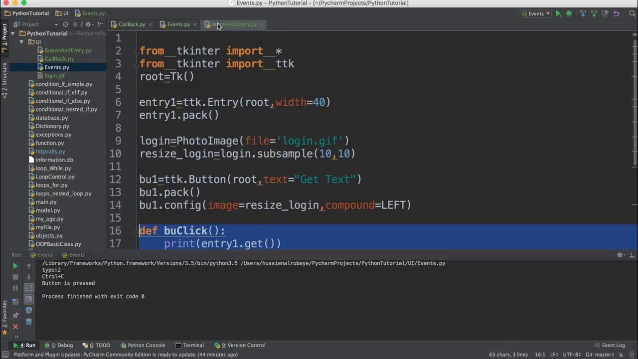 44- Python GUI |Events- احداث - YouTube