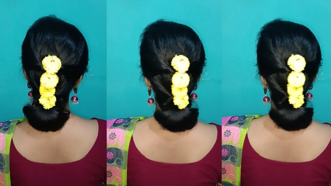 Bengali Khopa With Flower / Bun Hairstyle For Bengali Saree / Messy Bun  With Gajra / Simple Khopa - YouTube