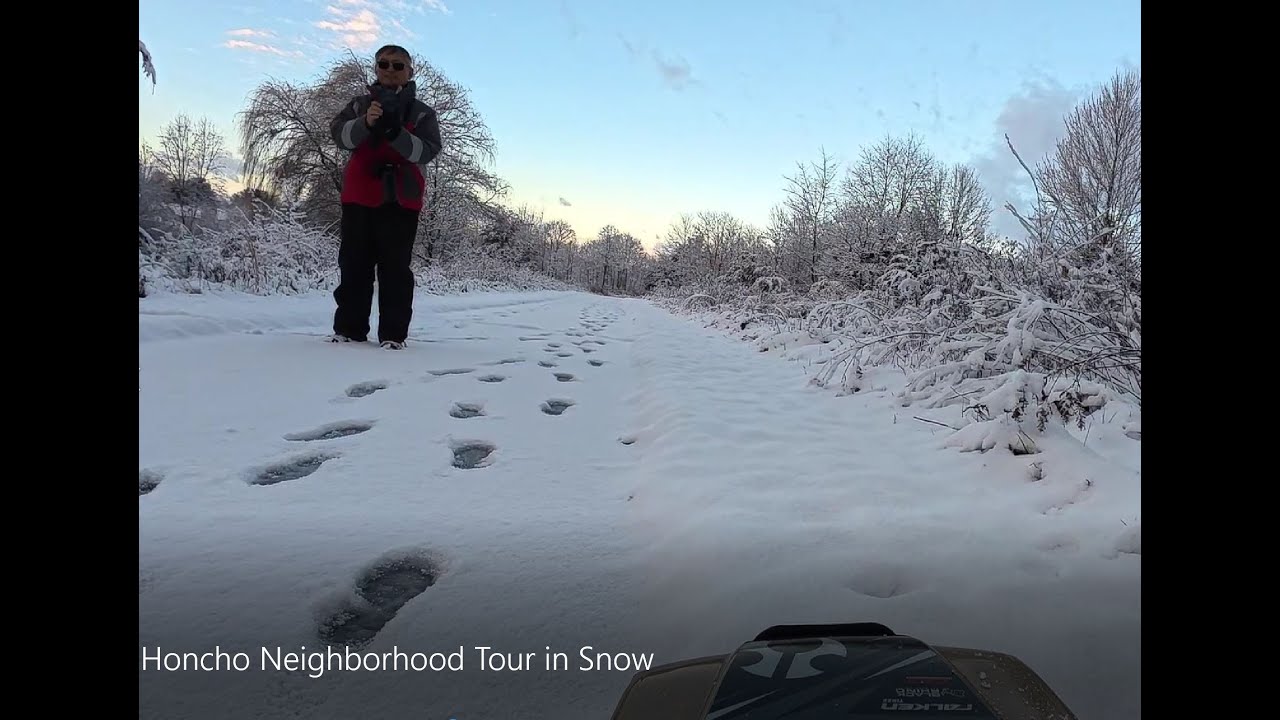 Long Range SCX6 Honcho RC Truck Neighborhood  FPV Tour in Snow. Meet the onlookers.