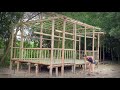 Off Grid Log Cabin Built by One Girl, Make Bamboo Floor And Fences - SOLO Camping & Bushcraft Ep.2