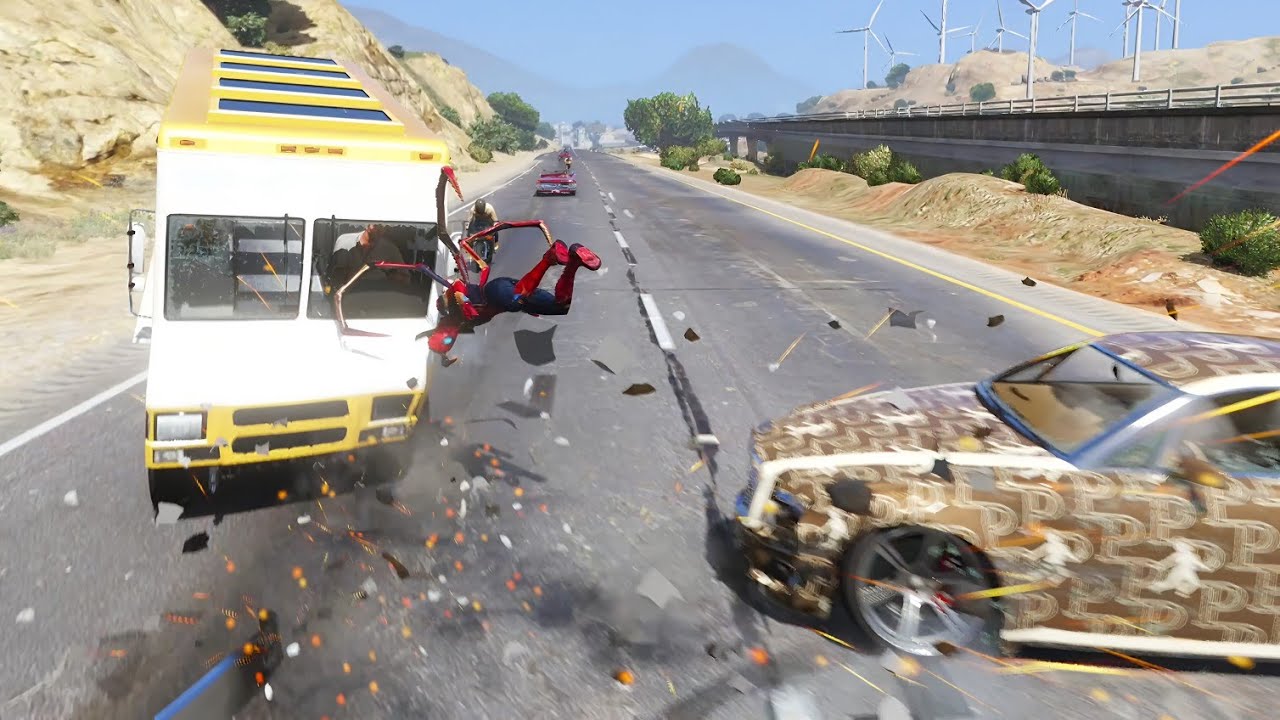 ANT SPIDER MAN SuPER CAR CRASHING IN HIGH WAY