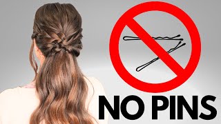 EASY braided half up half down hairstyle with no hair pins