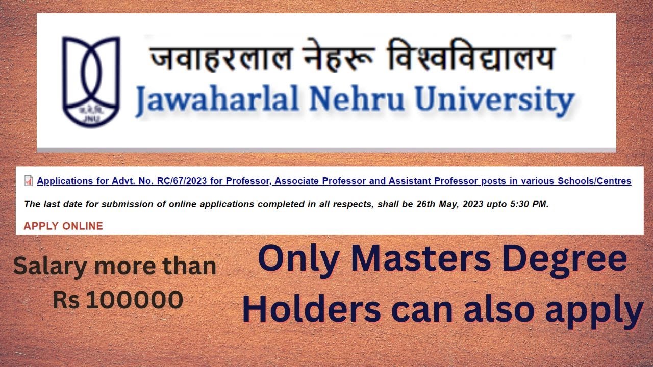 Teaching Vacancy in JNU Master's Degree Holders are eligible Permanent Job YouTube