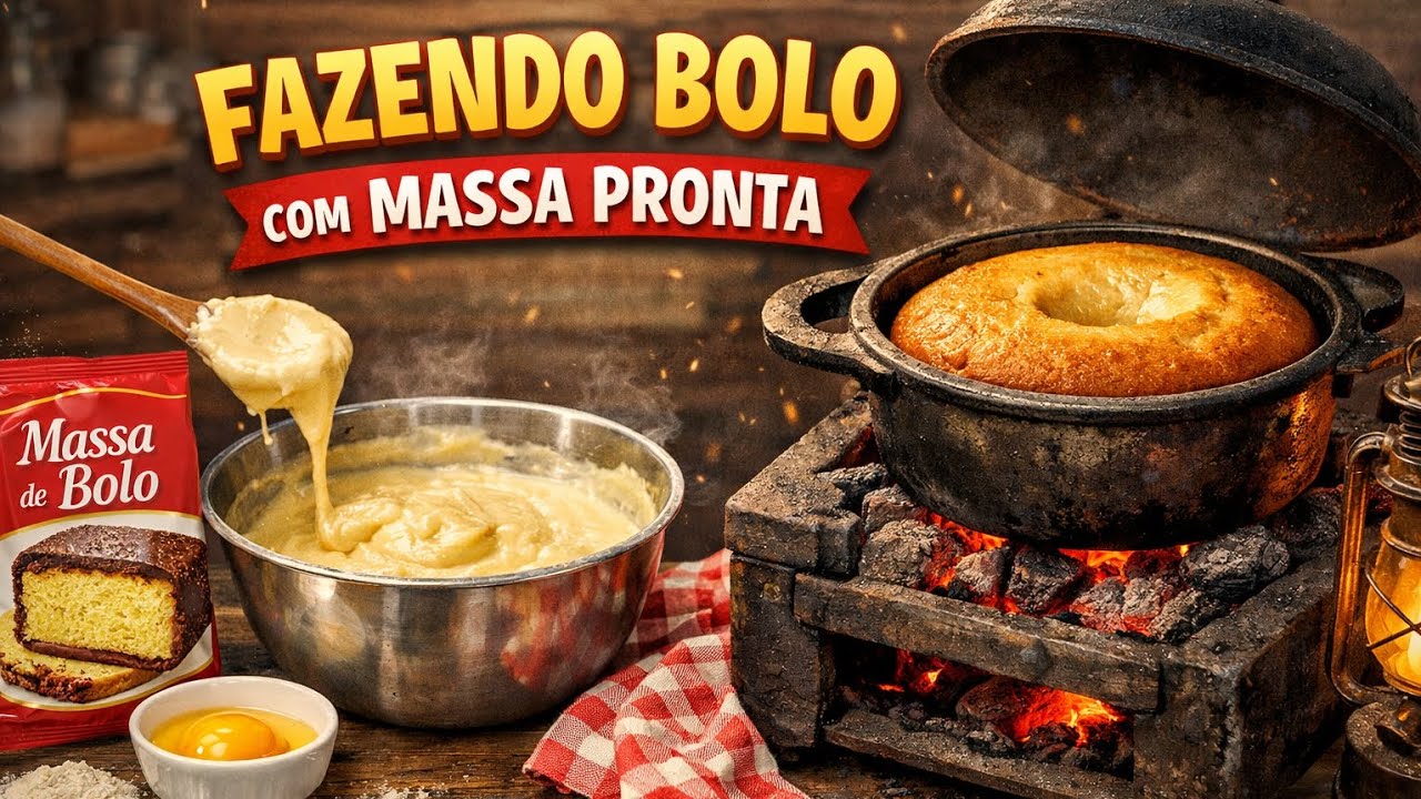 Será que dá certo? bolo de massa pronta no fogão de carvão /veja o resultado #bolo #video 