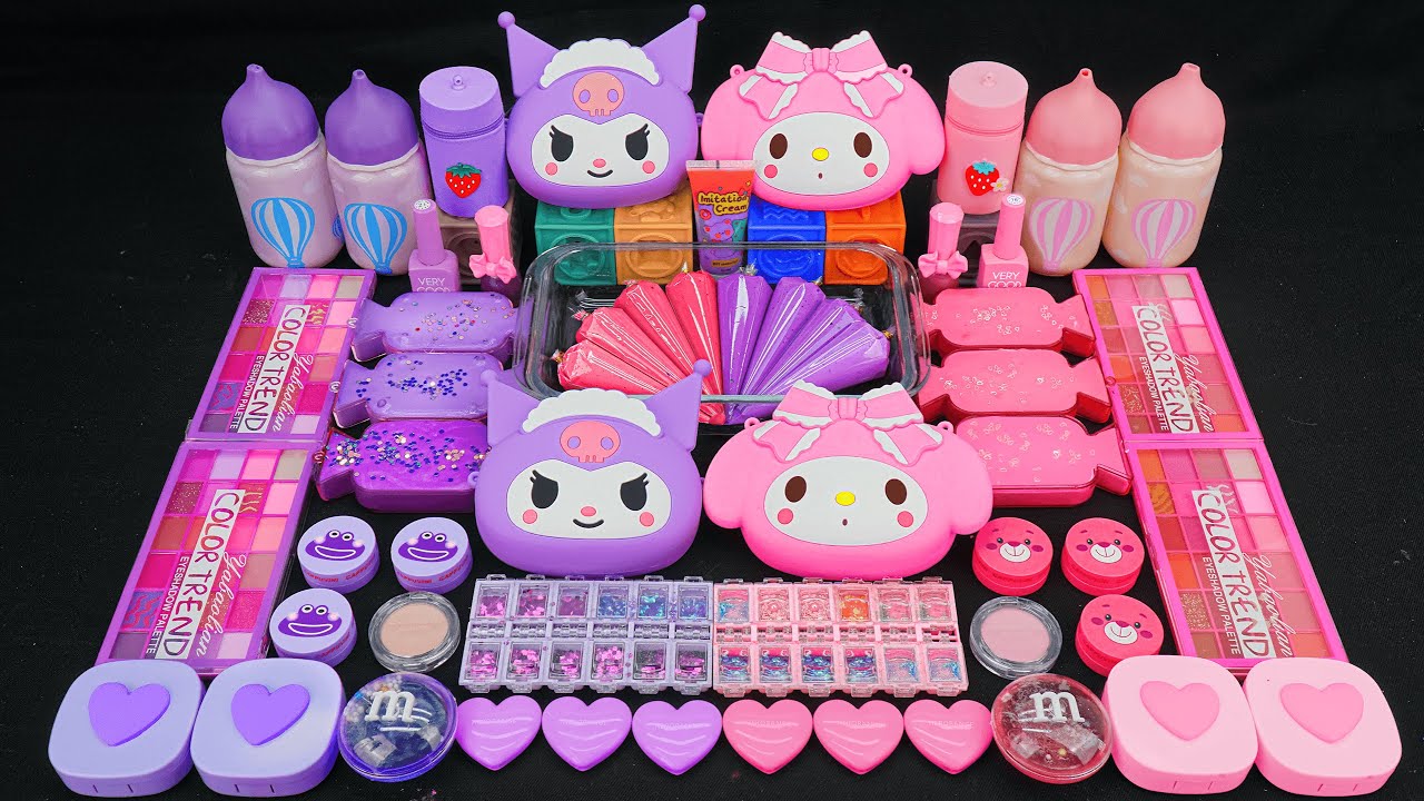 PURPLE Kuromi and PINK My Melody ✨ I Mixing random into Glossy Slime I Satisfying Slime 💗