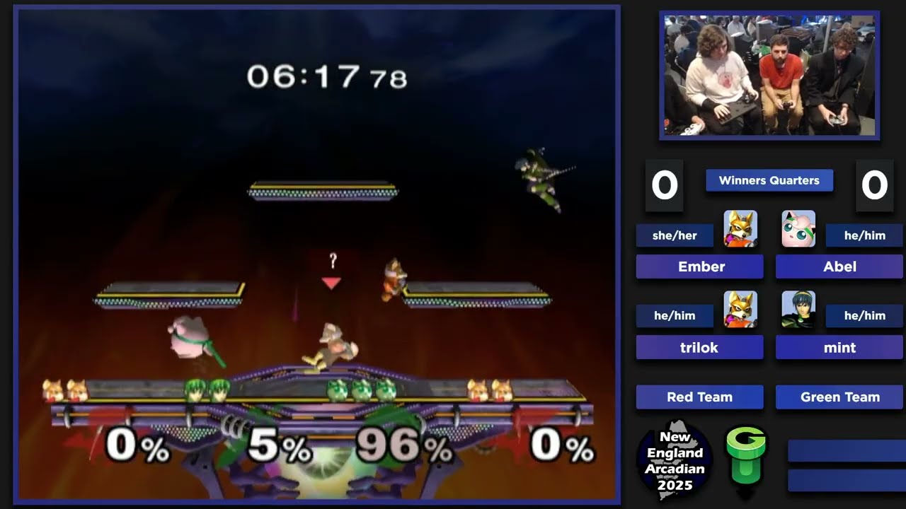 NE Melee Arcadian 2025 - Ember/trilok (Red) vs. Abel/mint (Green) - SSBM Doubles WQF